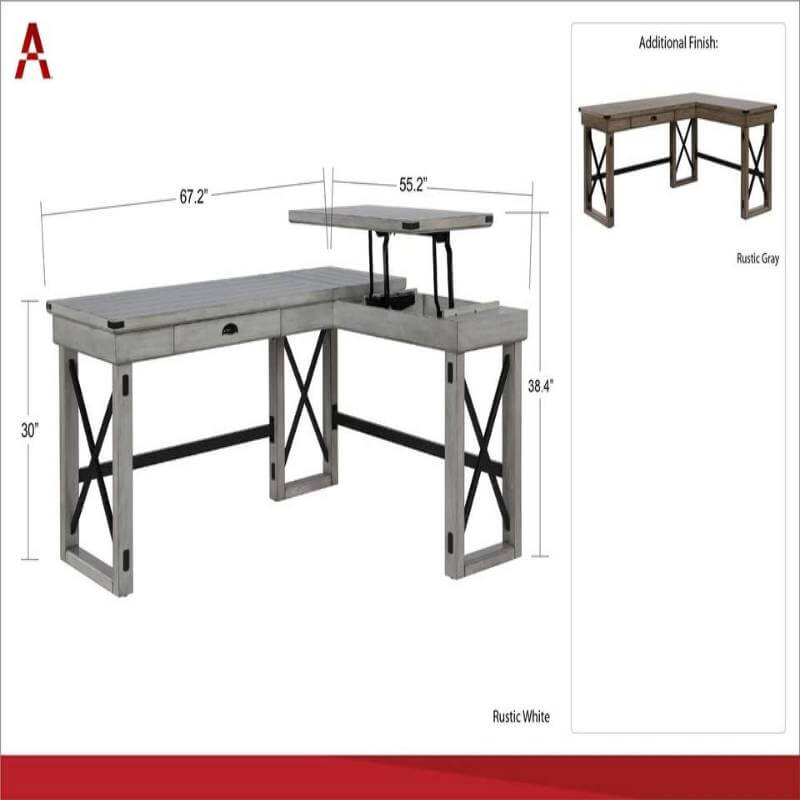 Bureau d'angle Wildwood d'Ameriwood Home avec plateau relevable, gris rustique – Image 5