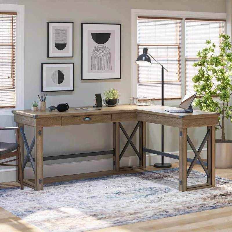 Bureau d'angle Wildwood d'Ameriwood Home avec plateau relevable, gris rustique – Image 2