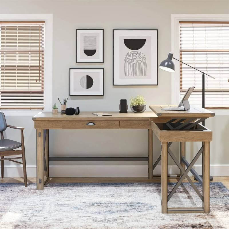 Bureau d'angle Wildwood d'Ameriwood Home avec plateau relevable, gris rustique – Image 3