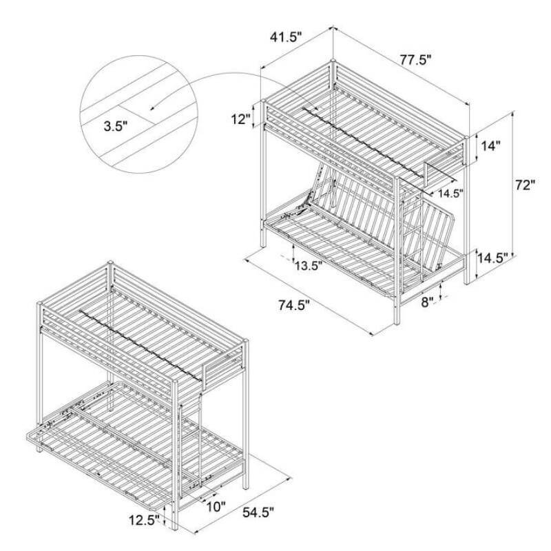 Lit superposé en métal Sammie simple en haut et en bas Futon – Image 7