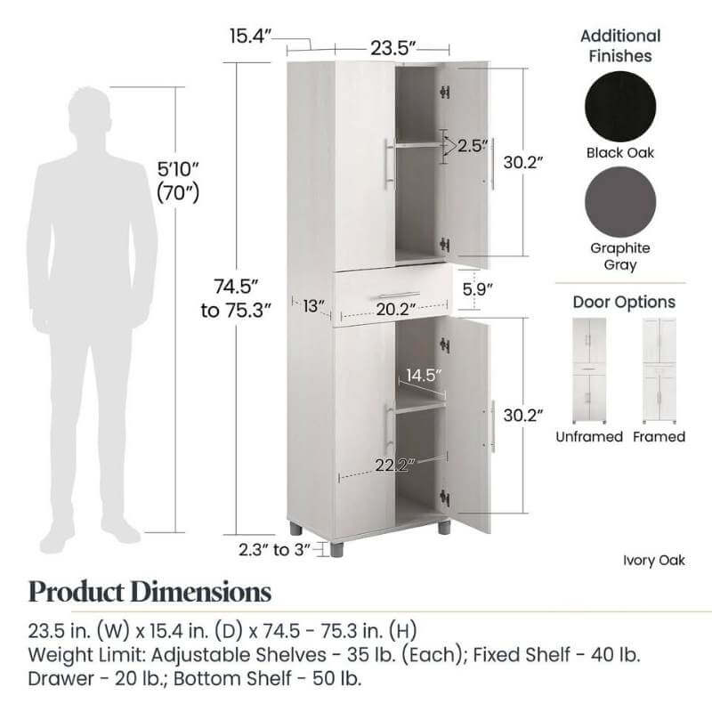 Armoire de rangement Drano Camberly à 4 portes et 1 tiroir, chêne noir – Image 3