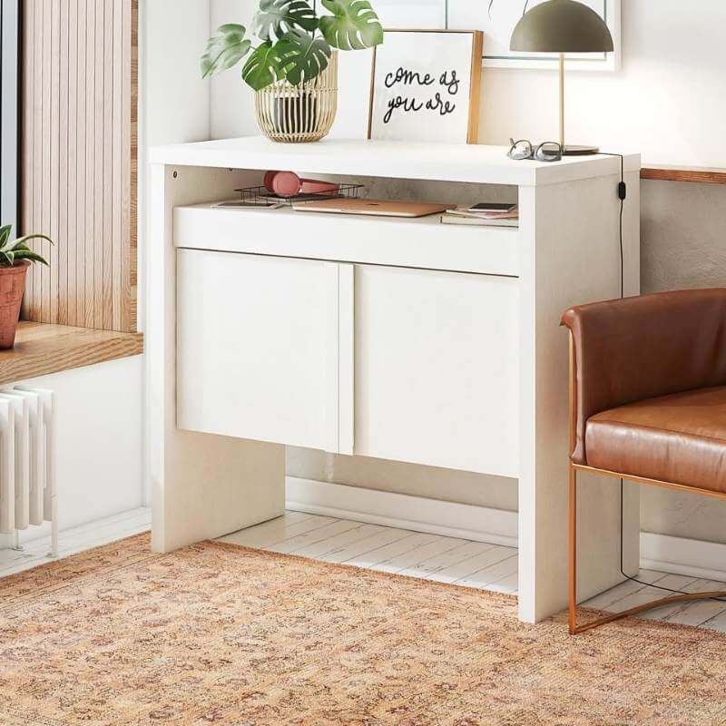 Bureau Coulissant Polyvalent et Élégant – Blanc Crème Texturé – Image 2