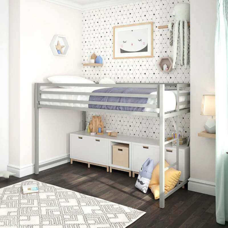 Lit mezzanine junior Miles Twin en métal blanc – Image 3