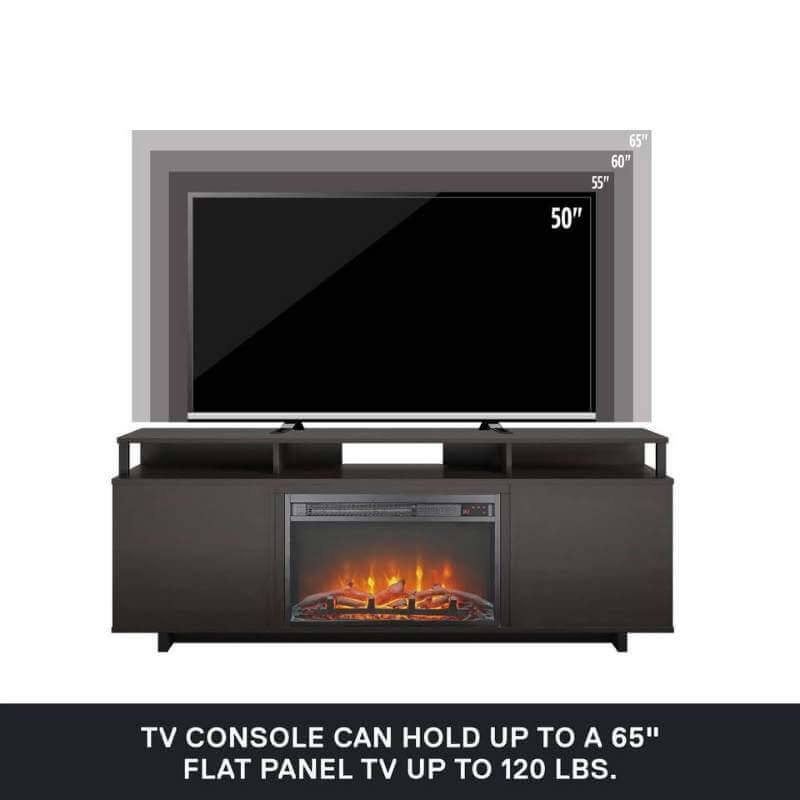 Meuble TV Ameriwood Home couleur expresso avec cheminée électrique à ventilation forcée pour téléviseurs jusqu'à 65 pouces – Image 4