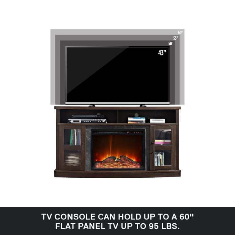 Console de cheminée Barrow Creek avec portes vitrées pour téléviseurs jusqu'à 60 pouces, couleur expresso – Image 5
