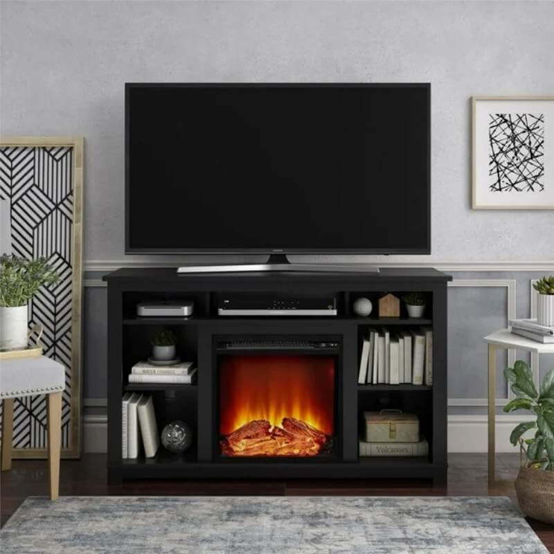 Meuble TV avec cheminée Edgewood pour téléviseurs jusqu'à 55 pouces, noir