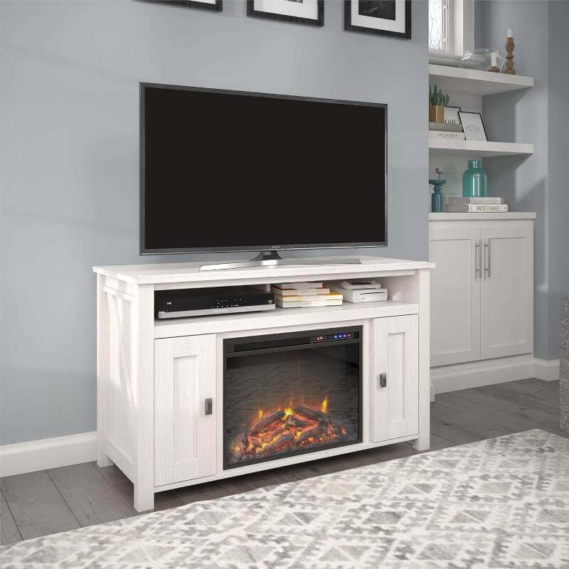 Meuble TV avec cheminée électrique Farmington pour téléviseurs jusqu'à 50 pouces, style rustique