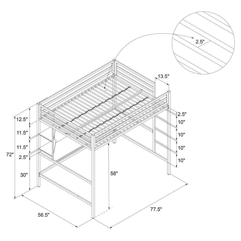 Lit mezzanine Novogratz Maxwell en métal avec bureau et étagères – Image 4