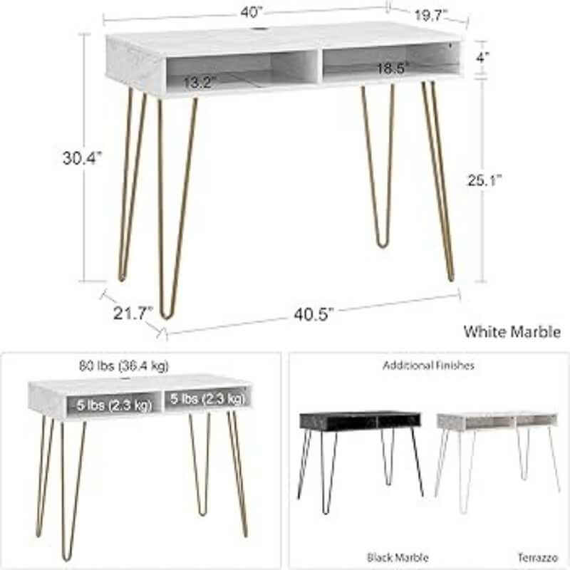 Novogratz Athena Bureau d'ordinateur avec rangement, marbre blanc – Image 3