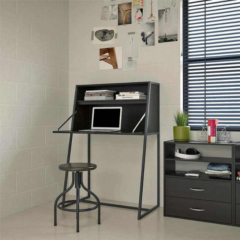 Bureau secrétaire compact en bois et métal – Image 2