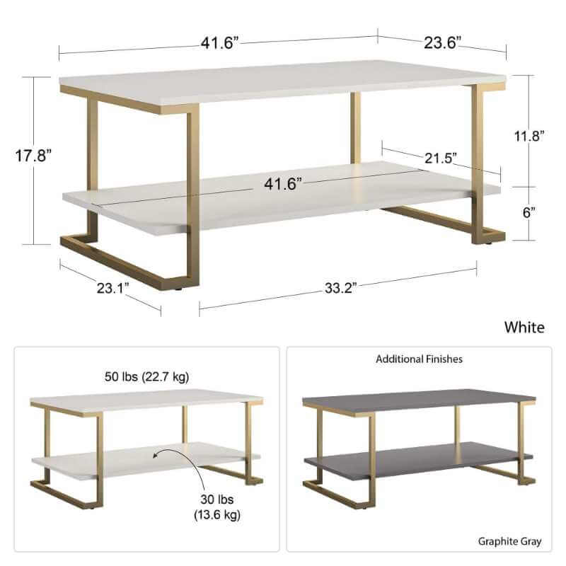 Table basse glamour Camila blanche en MDF avec rangement d'Ameriwood Home. – Image 3