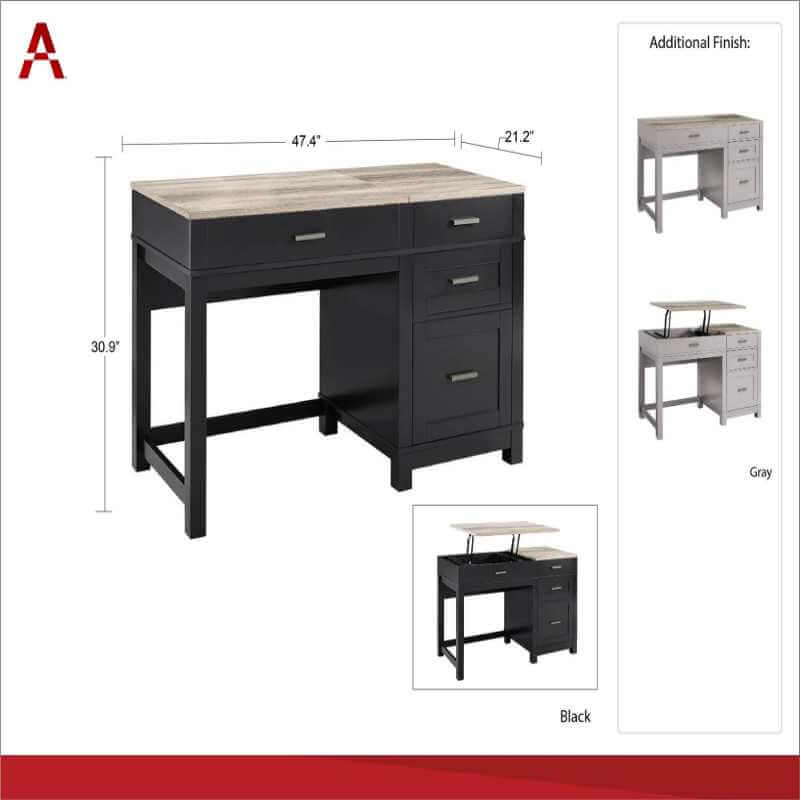 Bureau relevable Ameriwood Home Carver - Gris – Image 4