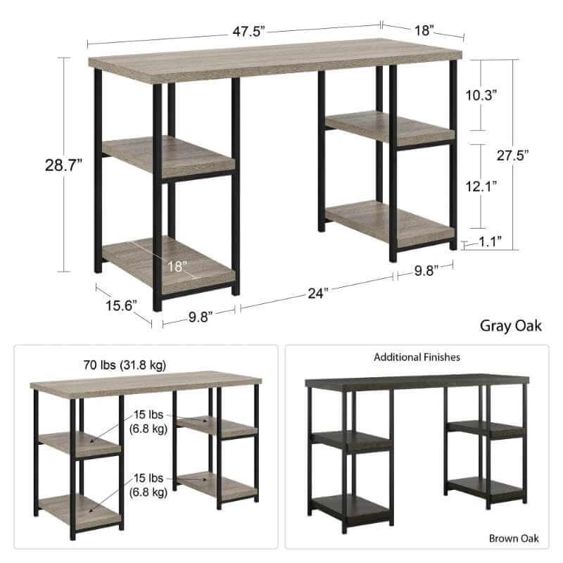 Bureau de travail avec rangement Elmwood, chêne gris – Image 3