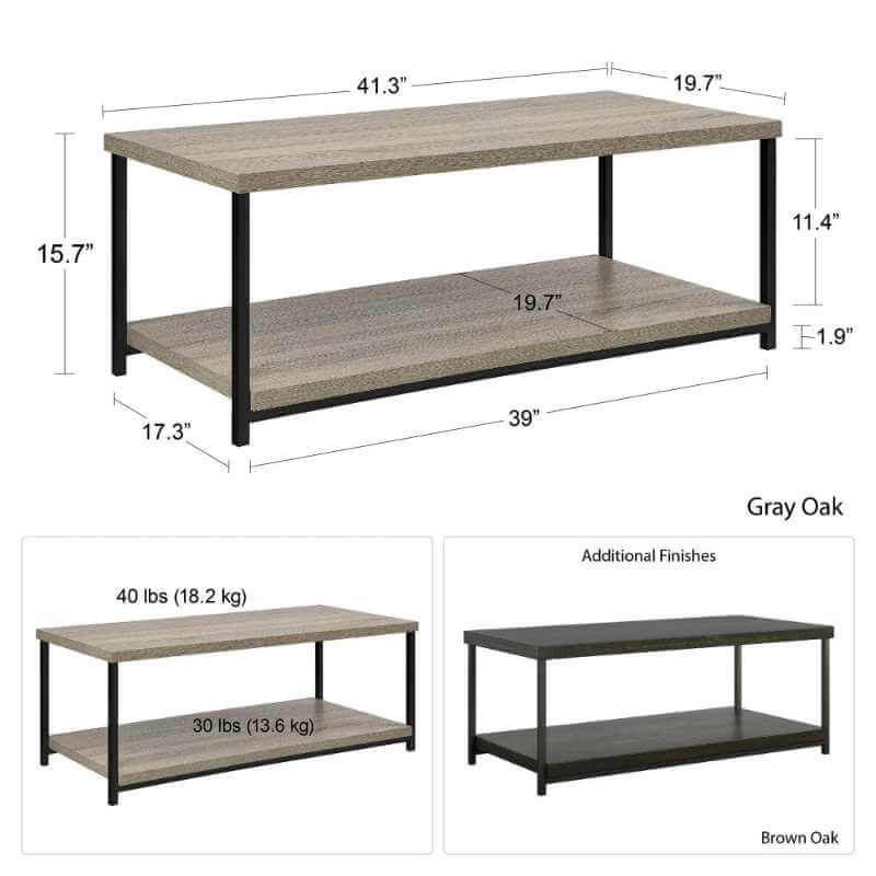 Table basse moderne en chêne brun composite, 105 cm de largeur x 40 cm de hauteur – Image 3