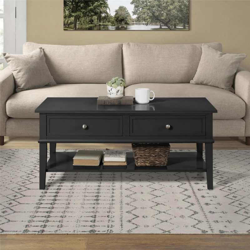 Table basse moderne Ameriwood Home en composite noir, avec tiroirs – Image 2