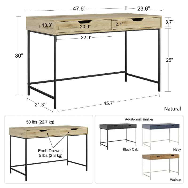 Bureau d'ordinateur avec 2 tiroirsBureau d'ordinateur Ameriwood Home Modine 48 W – Image 8