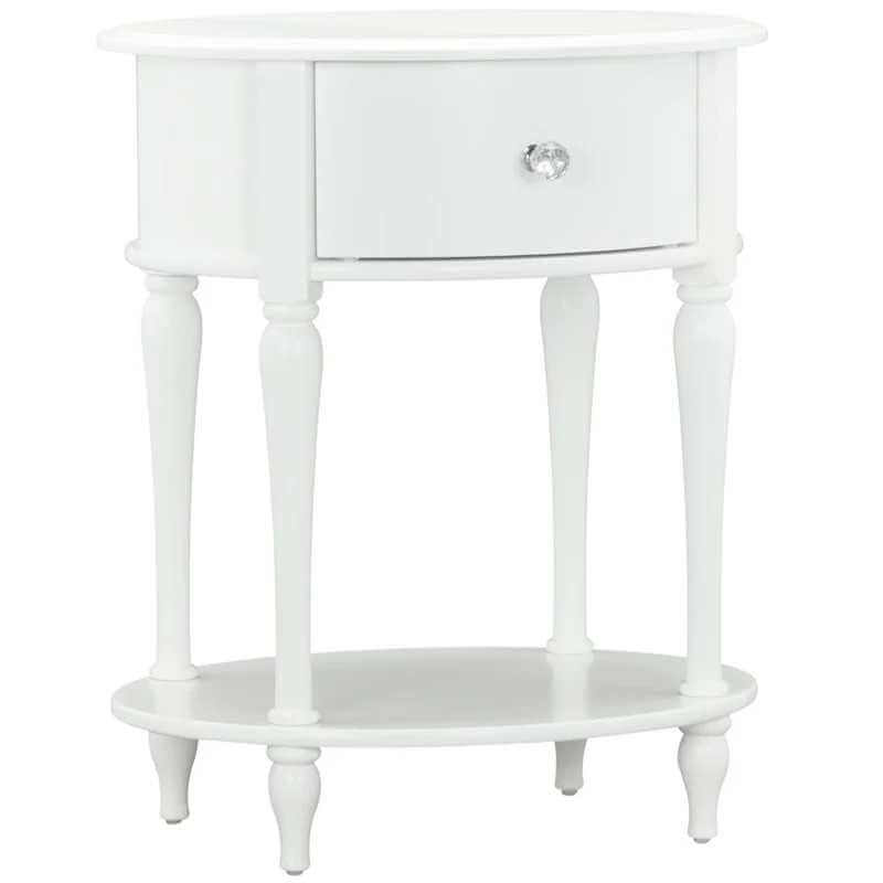 Table de Nuit Ovale Classique avec Tiroir et Étagère – Image 2