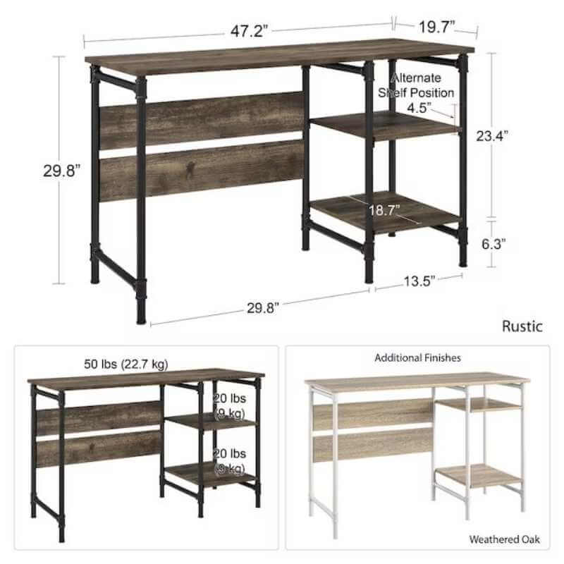 Bureau à un piétement Bloomington d'Ameriwood Home, chêne vieilli – Image 4