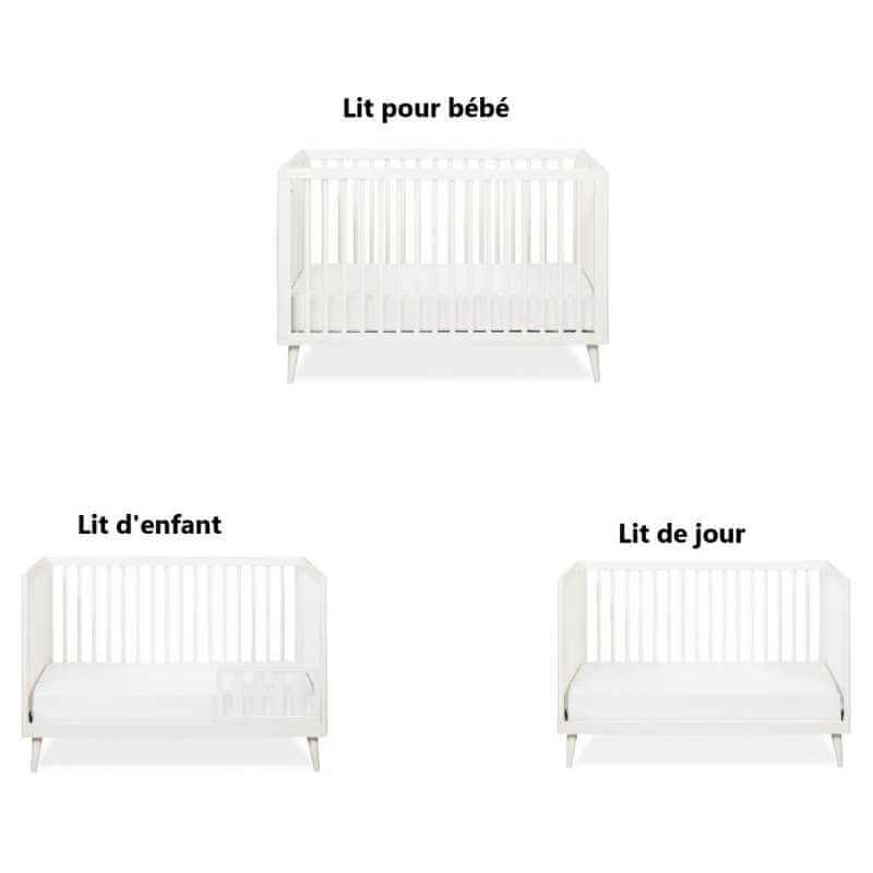 Lit Bébé Convertible 3-en-1 Bois Blanc – Image 3