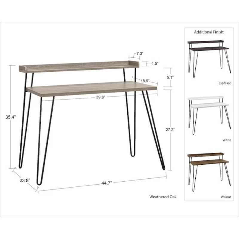 Bureau rétro Ameriwood Home Haven avec rehausseur - Gris – Image 5