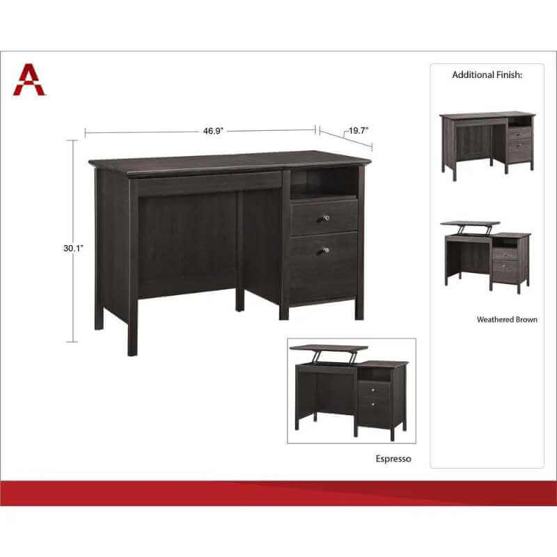 Bureau relevable Adler d'Ameriwood Home, couleur expresso – Image 7
