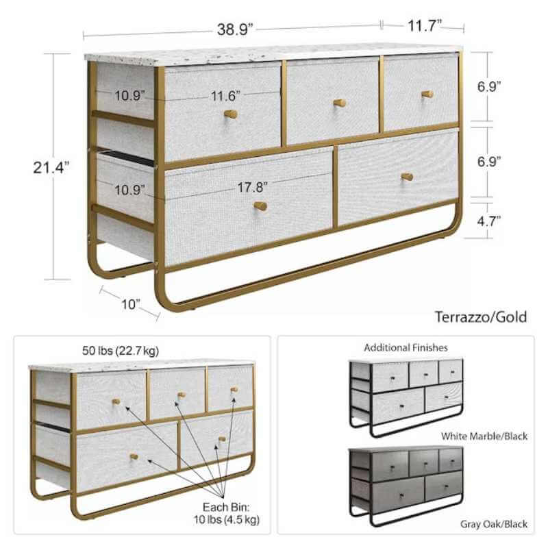 Tour de rangement à 5 tiroirs en métal Ameriwood Home, chêne gris/chêne Defiance – Image 4