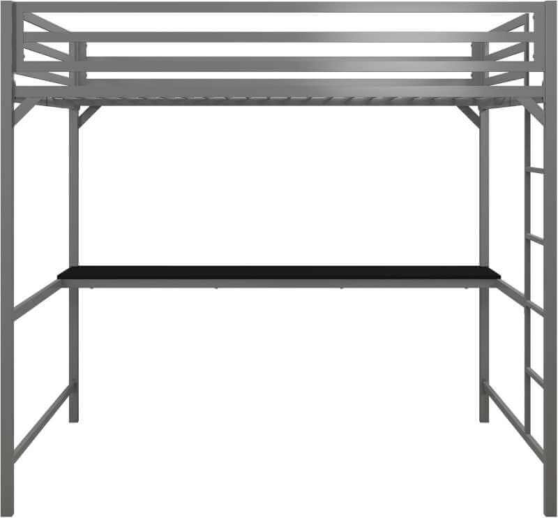 Lit mezzanine double en métal Dorel Miles avec bureau intégré, couleur argent – Image 3