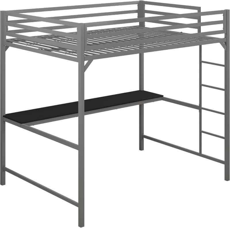 Lit mezzanine double en métal Dorel Miles avec bureau intégré, couleur argent – Image 2