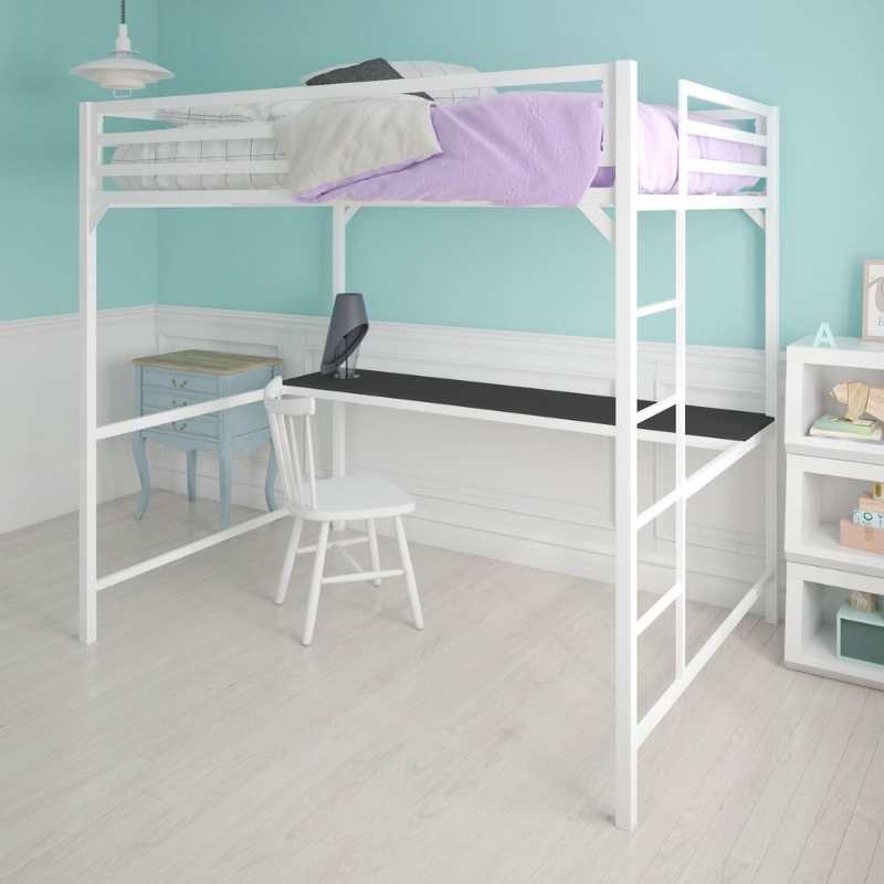Lit mezzanine double en métal Dorel Miles avec bureau intégré, couleur argent – Image 5