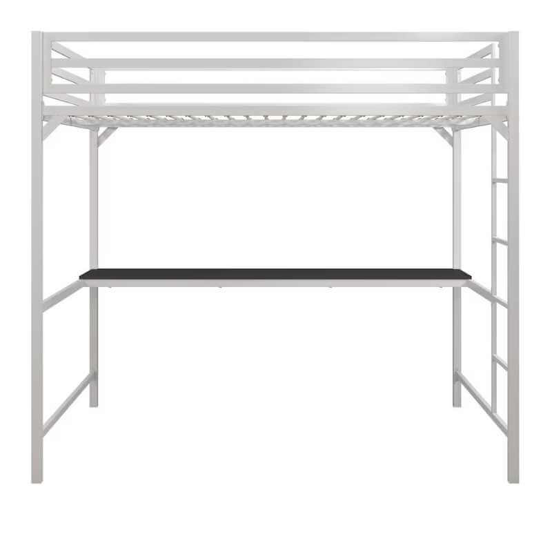 Lit mezzanine double en métal Dorel Miles avec bureau intégré, couleur argent – Image 4