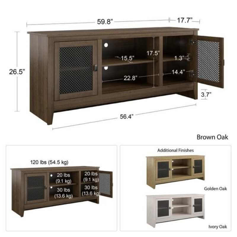 Meuble TV Ameriwood Home Brookstone Farmhouse/Rustic Golden Oak/Dover Valley Oak – Image 5