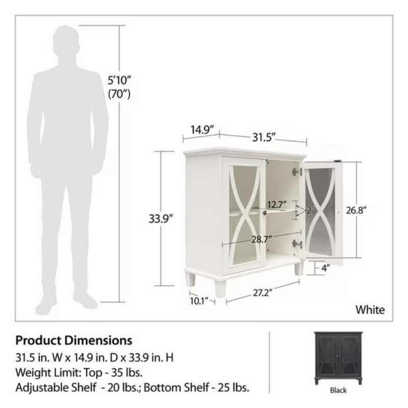 Meuble d'appoint Celeste avec 2 portes en verre Noir – Image 6