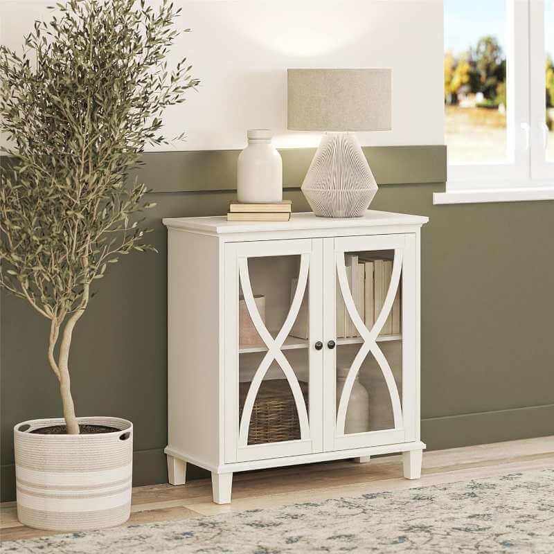 Meuble d'appoint Celeste avec 2 portes en verre Noir – Image 5
