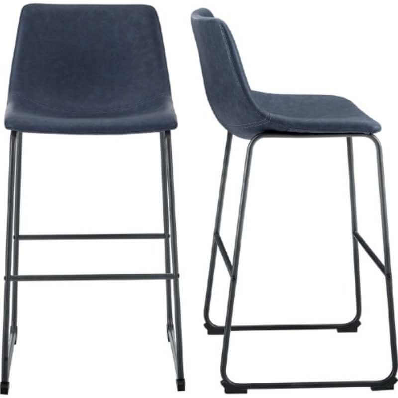 Walker Edison Douglas Urban Industrial Lot de 2 chaises de bar sans accoudoirs en similicuir Bleu marine – Image 2