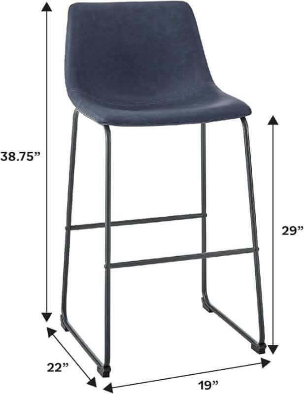 Walker Edison Douglas Urban Industrial Lot de 2 chaises de bar sans accoudoirs en similicuir Bleu marine – Image 3