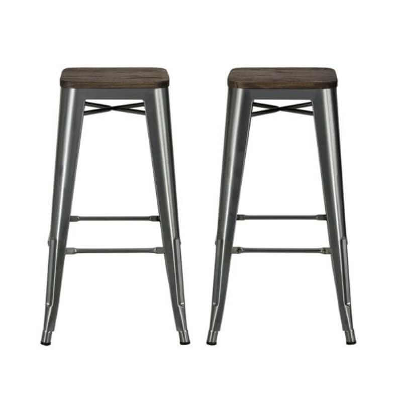 Tabouret de bar sans dossier DHP Fusion Metal - 76 cm - Métal gris antique - Lot de 2 – Image 2
