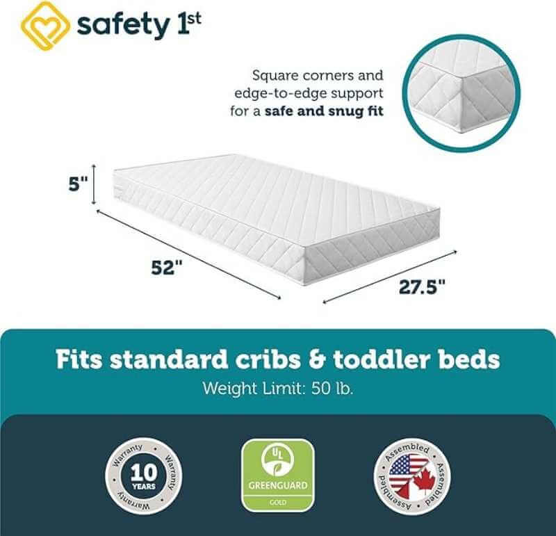 Safety 1st Transitions Matelas pour berceau et lit d'enfant, housse imperméable et résistante aux taches, blanc – Image 5