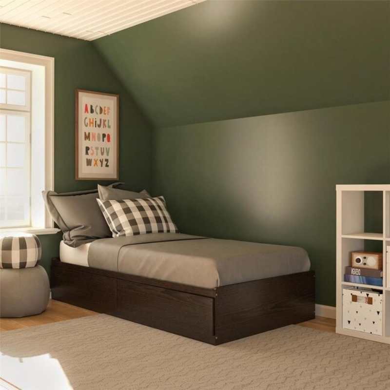 Lit plateforme Ameriwood Home Espresso, lit simple en composite avec rangement