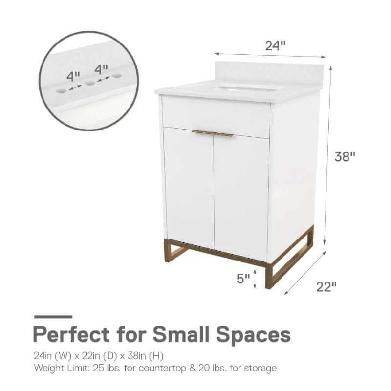 CosmoLiving Leona Meuble de salle de bain Blanc/métal doré 24po – Image 2