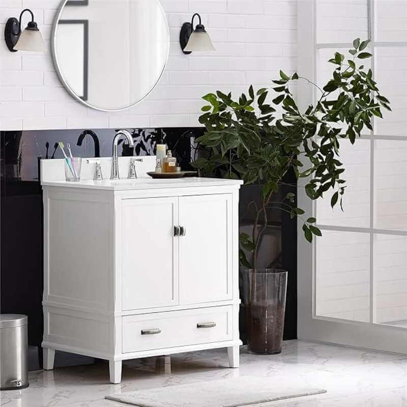 Meuble lavabo Otum de 30 pouces, blanc avec Comptoir en Pierre et Évier Ovale