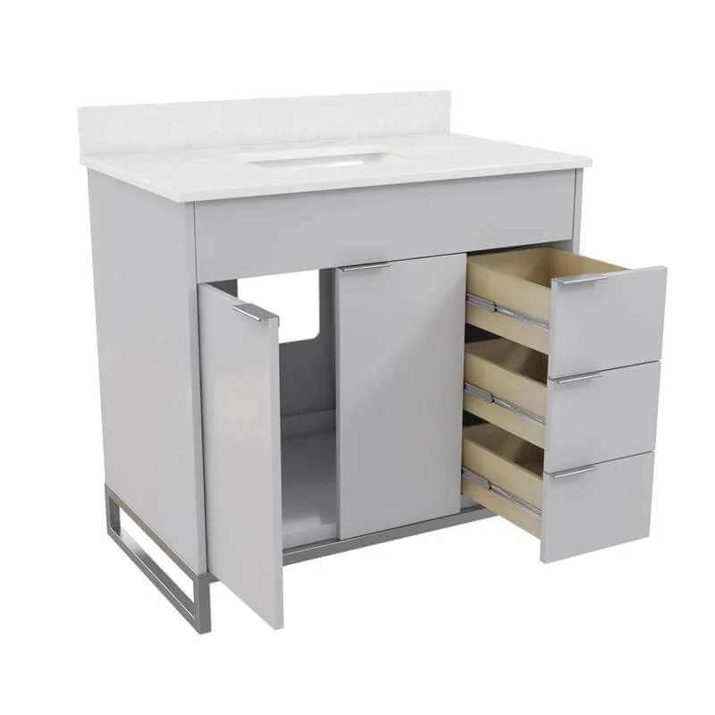 Meuble-lavabo CosmoLiving Leona 36 po, gris avec détails métalliques argentés – Image 3