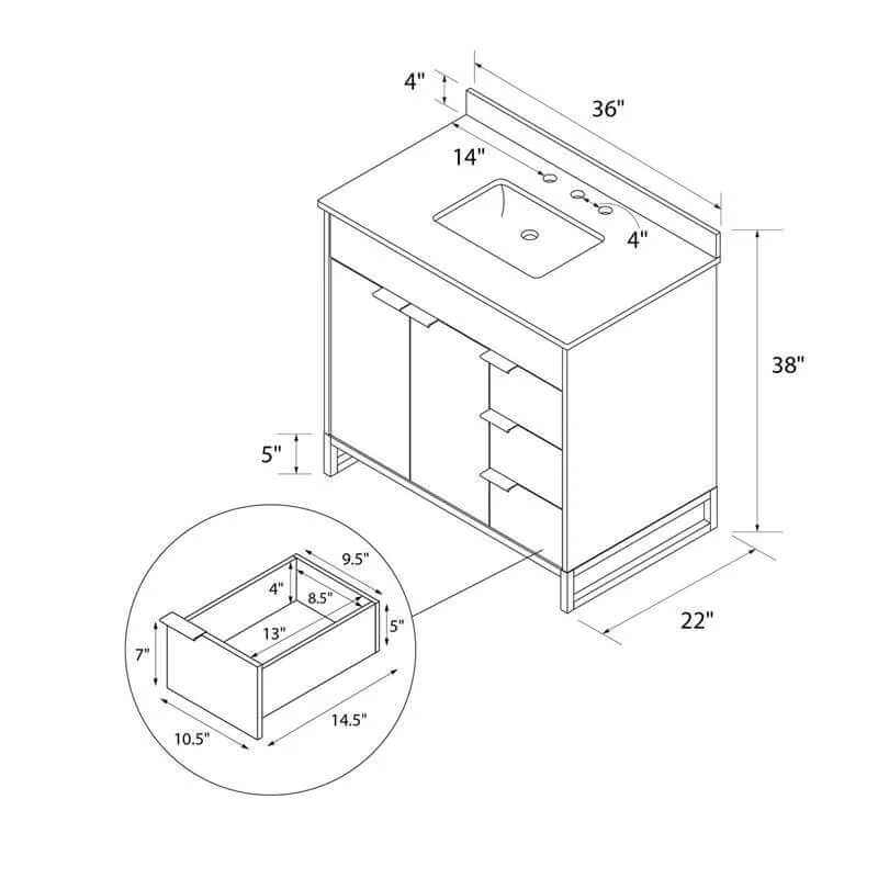 Meuble-lavabo CosmoLiving Leona 36 po, gris avec détails métalliques argentés – Image 4