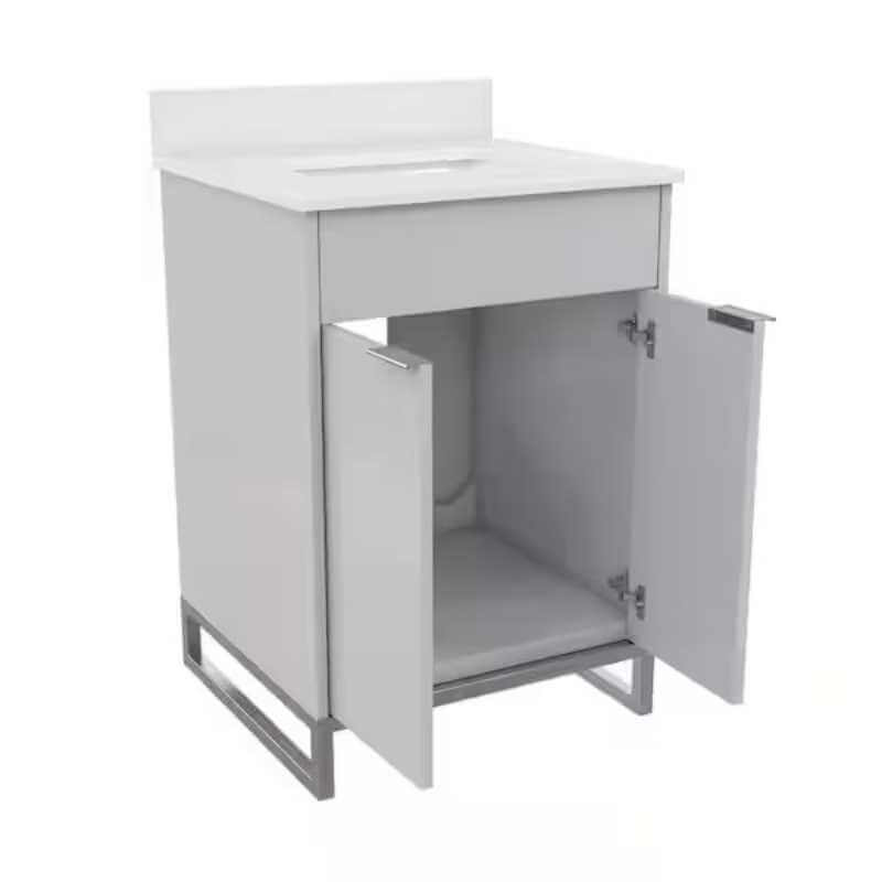CosmoLiving Leona Meuble de salle de bain Blanc/métal doré 24po – Image 5