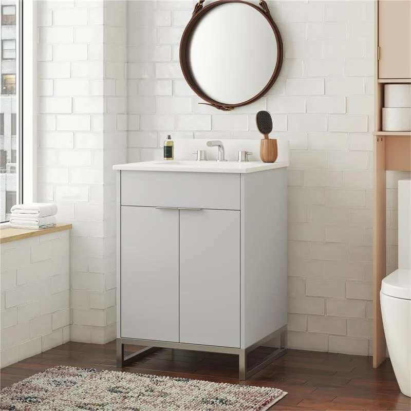 CosmoLiving Leona Meuble de salle de bain Blanc/métal doré 24po – Image 4