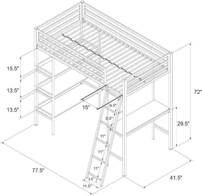 Lit mezzanine Max & Finn Nova en métal avec étagères, lits superposés simples, gris anthracite – Image 4