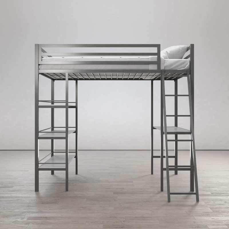 Lit mezzanine Max & Finn Nova en métal avec étagères, lits superposés simples, gris anthracite – Image 2