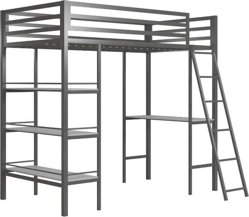Lit mezzanine Max & Finn Nova en métal avec étagères, lits superposés simples, gris anthracite – Image 3