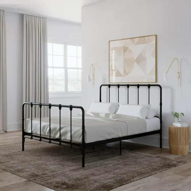 Lit en métal RealRooms Camie, sommier réglable en hauteur, Queen, noir – Image 2