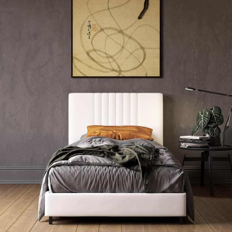 Lit plateforme REALROOMS Rio en similicuir avec tête de lit capitonnée, simple