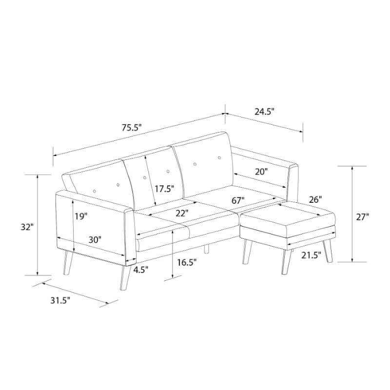 Canapé d'angle CosmoLiving Gloria avec pouf amovible et design réversible – Image 5